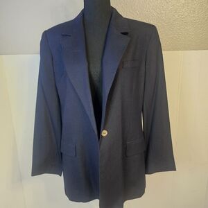 WOMENS VINTAGE TALBOTS NAVY BLAZER JACKET PETITE 14 DARK ACADEMIA SECRETARY